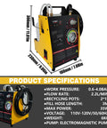 Side view of Electric Brake Bleeder 110V Power Automatic Brake Fluid Bleeder Machine with hose, gauge, and universal adapter.