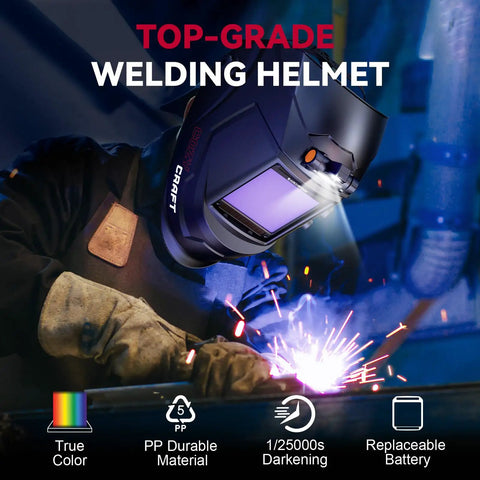 Welder using Large View Auto Darkening Welding Helmet With LED Light And Solar Powered Hood Four Arc Sensors Wide Shade Range