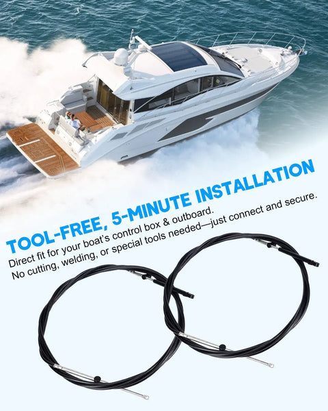 Gen I Boat Outboard Throttle And Shift Cable Set Fits Mercury MerCruiser Quicksilver Outboards 18ft 2 Pack shown with boat