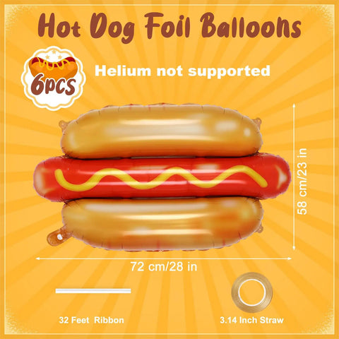 Giant Hot Dog Foil Balloons Set Of 6 That Inflate To 28 Inches Perfect For Picnic BBQs And Birthday Parties Food Theme Decor