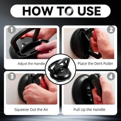 3 Pack Car Dent Puller Kit Upgraded Model With Large Puller Plus Two Small Dent Repair Tools Built From Durable Rubber And Solid Metal Heavy Duty Dents Beat Dents Out Fast For Cars Glass Ceilings And Moving Objects Black Yellow, how-to use guide
