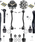 Front Suspension And Wheel Bearing Hub Kit For 2000 Through 2004 Ford F250 F350 Super Duty 4X4 Dually with components laid out.
