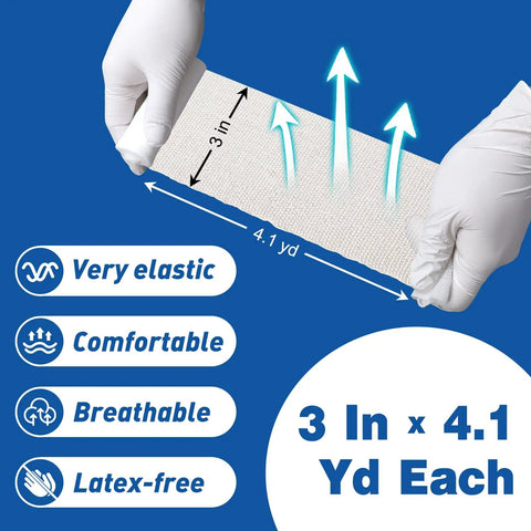 Hands holding Gauze Roll Bandage Pack 3 Inch By 4.1 Yards Soft Nonstick Breathable Wound Wrap For First Aid And Medical Use