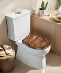 Generic Replacement Elongated Resin Toilet Seat for Home Use in a modern bathroom setting, featuring wood-like finish.
