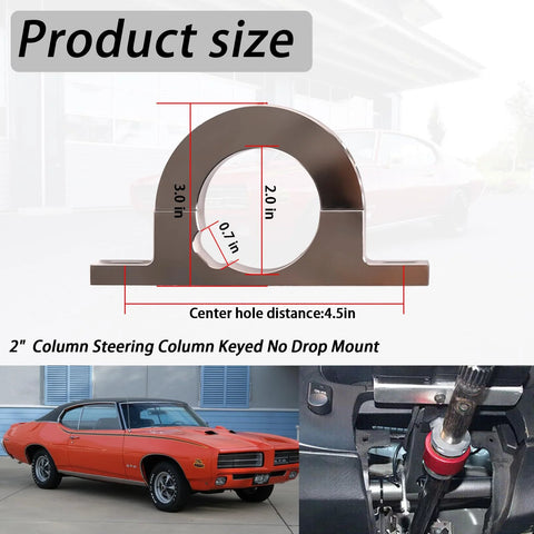 XTPTFABS aluminum universal steering column keyed no-drop mount, 2-inch column, polished silver, underdash river clamp
