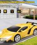 Yellow Transforming Remote Control Car For Kids 4 To 8, 2.4GHz RC Toy Car, Converts To Robot, 50m Range, On Street
