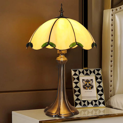 Tiffany Style Table Lamp With Yellow Stained Glass, Cozy Glow For Bedroom And Living Room, 12 X 12 X 18 Inches, LED Bulbs Included