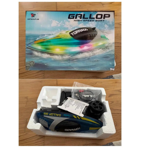 RC Boat With LED Lights For Kids Two Point Four Gigahertz Remote Control Racing Toy For Ages Eight To Twelve Perfect For Pools And Lakes Waterproof With Rechargeable Battery Dope Water Adventures For Boys And Girls in packaging