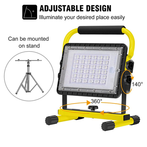 GoTo 60W LED Work Light Cordless Floodlight With 6000LM showing adjustable design and mounting stand option