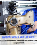 Person using LED Sewing Machine Light With Magnetic Base And Touch Switch on industrial sewing machine in a workshop.