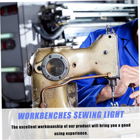 Person using LED Sewing Machine Light With Magnetic Base And Touch Switch on industrial sewing machine in a workshop.