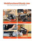 Heavy Duty 8 Inch Bench Vise With 360 Degree Swivel Locking Base and Two Way Jaws used for sawing, sanding, drilling, and cutting
