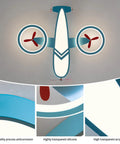 Top view of blue airplane-themed 24.8 inch LED flush mount ceiling light with details for bedroom, nursery, and playroom.