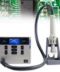 1000W Digital Display Hot Air Rework Station With Beefy Anti Static Control Auto Sleep And Quick Access Keys For Fast Temperature And Air Adjustments On Phone PCB Repairs.