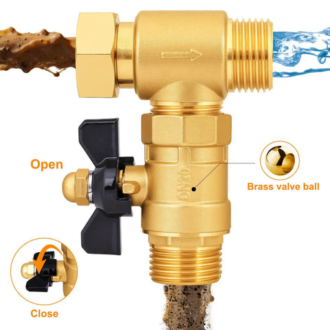 Built Tough Brass Inline Garden Hose Filter With Ball Valve Drain Three Quarters Inch GHT Replaceable 40 And 100 Mesh Screens Sediment Filter For Outdoor Watering Car Wash And RV Use