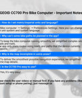 GeoID CC700 Pro Bike Computer FAQ and setup instructions shown on screen.