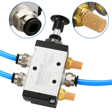 4R210-08 Hand Lever Air Valve With Mufflers, 5 Way 2 Position Manual Pneumatic Control Valve, connected with blue hoses