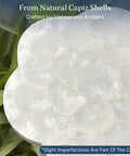 Genuine White Capiz Shell Rotating Lazy Susan Serving Tray For Dining Tables Features Scalloped Design with natural shell texture.
