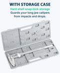 20 Inch Digital Caliper With 4 Inch Jaw Depth in hard shell storage case, full metal frame, large LCD screen visible