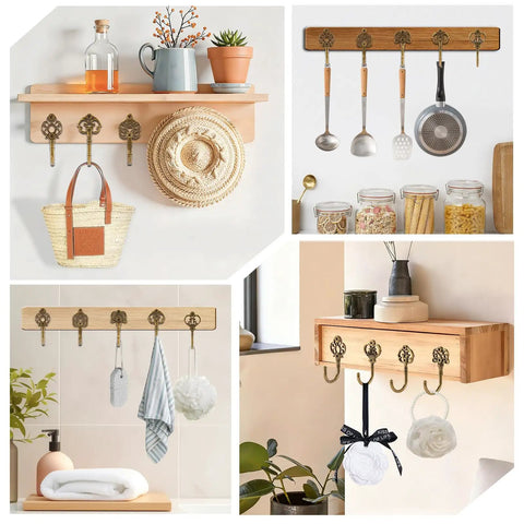 Ten Pack Vintage Metal Wall Hooks Set With Bronze Finish Boho Style Decorative Hangers Screws Included For Towel Coat Hats