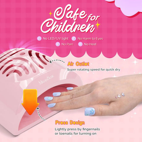 Portable Kids Nail Dryer Mini Nail Fan Quick Dryer For Water Based Nail Polish Safe For Hands And Skin Cordless Battery Operated