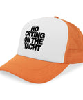 Everyday Mens Cap With Low Profile Fit And Breathable Ventilation Lightweight Baseball Style Hat For Men All Day Comfort featuring 'No Crying on the Yacht' text in black on orange and white.