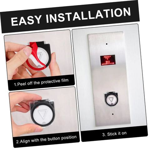 Step-by-step installation of 4 Pack Power Button Cover Protectors for elevators with easy install, clear plastic guard.