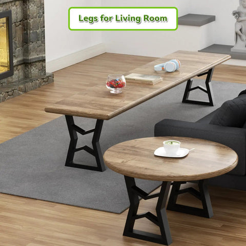 Black Metal Table Legs Set 28 Inch High By 24 Inch Wide, Two Tier DIY Desk Support in living room setup