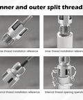 Inner and outer split threads of the 4 In 1 Universal Pipe Wrench Set For PVC Plastic Threads demonstrating installation.