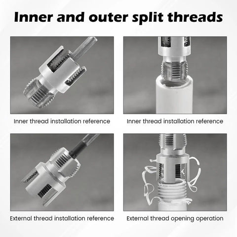 Inner and outer split threads of the 4 In 1 Universal Pipe Wrench Set For PVC Plastic Threads demonstrating installation.
