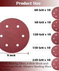 Pro Grade 9 Inch Drywall Sanding Discs Set Bulk Pack With Hook And Loop Backing Six Hole 50 Discs Include 60 80 120 150 And 240 Grits