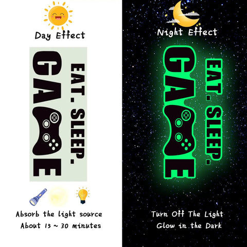 Gamer Vibe Wall Decal For Boys Room And Kids Bedroom Decor Glow In The Dark Controller Theme Self Adhesive Vinyl Sticker