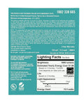 Back of packaging for 8-Pack LED Dimmable A19 Light Bulbs, showing detailed specifications and energy information