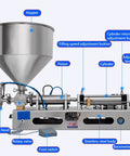 Pro Level Pneumatic Paste Filling Machine With Quick Turn Flow Dial No Sweat Automatic Dispenser For Thick Sauces Lotions Shampoos And Light Oils Handles Three To Twenty Six Hundred ML Runs Smooth Every Time, showing detailed components.