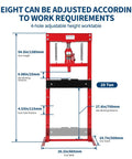 20 Ton H Frame Hydraulic Shop Press In Red Heavy Duty Auto Body And Metal Forming Tool With Robust Frame Dual Manganese Steel Springs High Capacity Power For Pressing Bearings Bushings And General Metalworking Projects, adjustable height