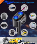 Dual Cigarette Lighter Splitter Car Charger With Independent Switches 200W Peak Power USB C PD 3.0 20W And QC 3.0 Fast Charge