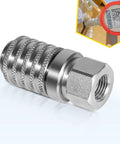Steel Test Port Quick Coupler For Diagnostic Gauges And SensoControl Meters, Push To Connect, female pipe thread, side view