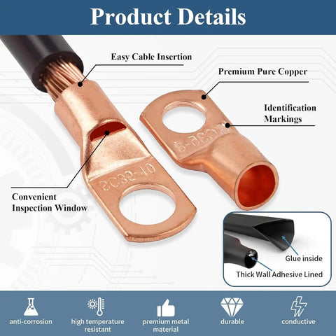 Close-up of All In One Copper Wire Lugs Kit with 260 copper lugs, featuring inspection window and pure copper material.