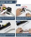Heavy Duty Workhorse MC Cable Cutter adjusts 3/16 to 7/10 inches shown demonstrating cable cutting steps for electricians.