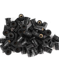 Super Tough M5 Rubber Nuts For Motorcycle And Atv Windscreen Fairing Fasteners, 100-piece set of black rubber studs with brass inserts.