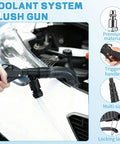 Lever Action Coolant Flush Gun And Heater Core Bleeder Kit With Hose Adapter Set For Automotive Radiator Flushing and Engine Cooling System Maintenance Backyard Mechanic Certified, close-up of flush gun in use.