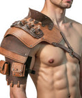 Adjustable Gothic Spaulders With Vials And Coin Pouch Armor for LARP Cosplay Viking Knight Renaissance Costume Brown Leather Pauldrons