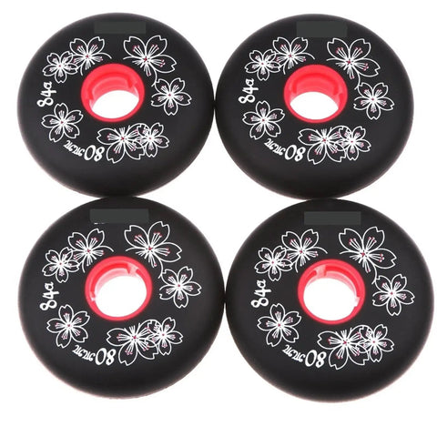 4 Pack Inline Roller Skate Wheels Urethane 84A For Fitness Roller Hockey And Street Skating 80mm Black with Floral Design