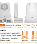 Non Shunted LED Tombstones Pack Of 50 T8 Lamp Holders UL Turn Type Lampholders front and side view