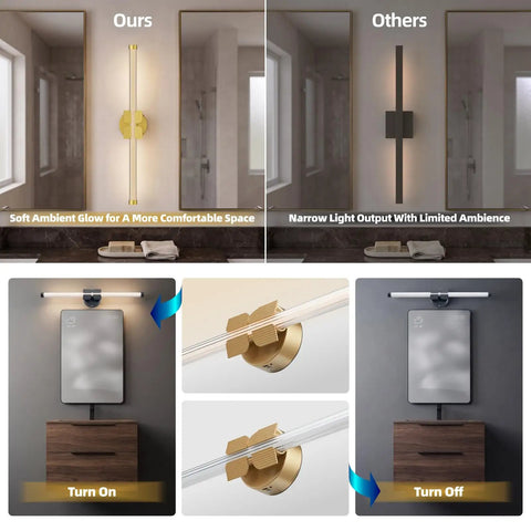 Comparison of JTsupliight Wall Sconces Set of Two, 22.17" Rechargeable Wall Lights, Gold with other lights shows design and brightness.