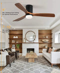 Living room with Dope 52 Inch Wood Ceiling Fan With Light And Remote Control, mounted on ceiling, showcasing distance measurements.
