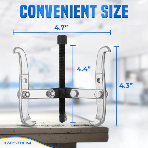 3-Jaw Gear Puller Heavy-Duty Bearing Removal Tool with size measurements displayed on a blue background