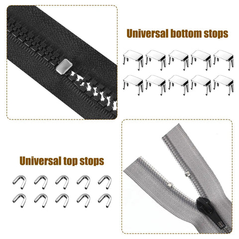 Components of 43 Piece Zipper Repair Kit With Universal Zipper Pulls For Jackets, Backpacks, Purses, Tents, And Outdoor Gear