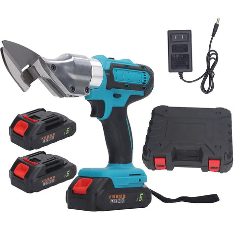 Fafeicy 21V Cordless Electric Metal Shears With Led Light And Variable Speed, includes batteries and charger for cutting metal.