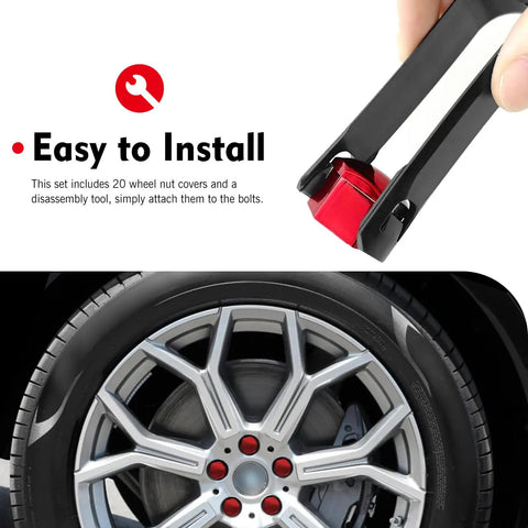 20 Piece 21mm Lug Nut Covers Set With Hexagonal Caps And EZ Removal Tool Red Premium PP Plastic Weatherproof Wheel Nut Covers Universal Fit For Most Cars Exterior Accessories.